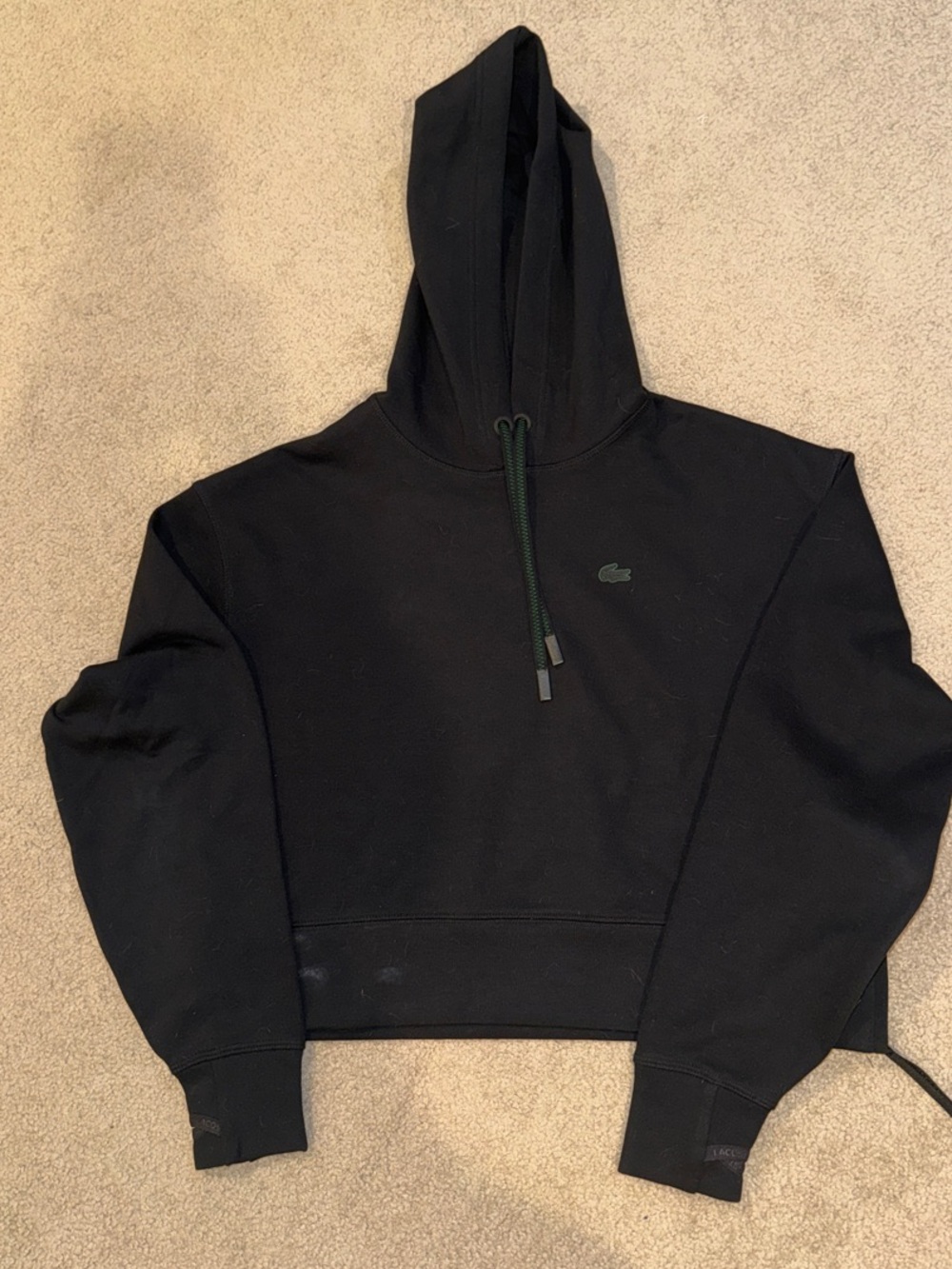 Lacoste black cropped hooded sweatshirt Size Small (34-2) with Green accents